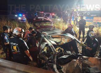 Three dead, five year old boy survives after horrific car crash and explosion in Sattahip