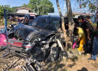 One woman injured when she loses control of her vehicle and crashes into school wall in Sri Racha