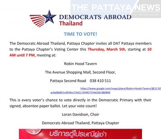 Information for American Citizens in Pattaya who wish to vote from abroad in US elections and Democratic Primary