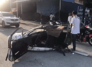 Автомобиль разрублен пополам, один человек погиб в аварии в Чонбури