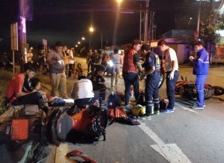 Three injured in Banglamung motorbike accident