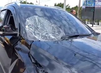 Motorbike rider caught on video crashing head on into car in Chonburi