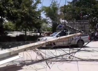 Truck crashes into a group of power poles, damaging other vehicles in Chonburi