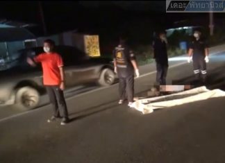 Pedestrian killed in front of wife by pickup truck while crossing street in Chonburi to purchase food