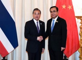 China’s foreign minister Wang Yi pays a visit to Thailand’s Prime Minister at Government House this morning