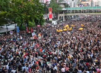 Pro-democracy protesters to face several charges after gathering and spraying Royal Police Headquarters with paint, spray-paint and water pistols yesterday