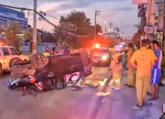 Four injured in Chonburi three vehicle crash