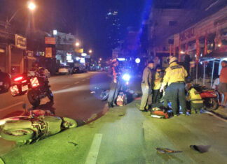 Two injured, including Iranian man, in Central Pattaya motorbike collision