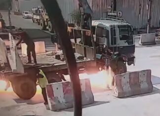 Man seriously injured after his crane truck hits power line in Si Racha