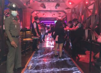 Thai health officers and police inspect entertainment venues on Pattaya Walking Street, offer free Covid-19 testing