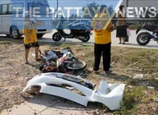 Car driver flees scene after hitting and seriously injuring motorbike driver in Si Racha, later caught by police after chase