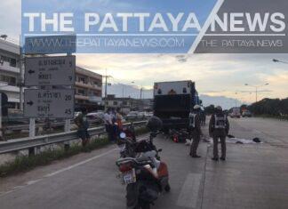Pattaya security guard killed after crashing his motorcycle into the back of a garbage truck