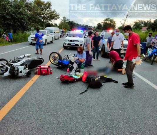 Myanmar driver dies, Thai driver seriously injured in Banglamung motorbike crash