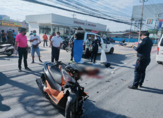 30-year-old motorbike rider dies after crashing into a trailer truck in Pattaya during morning rush hour