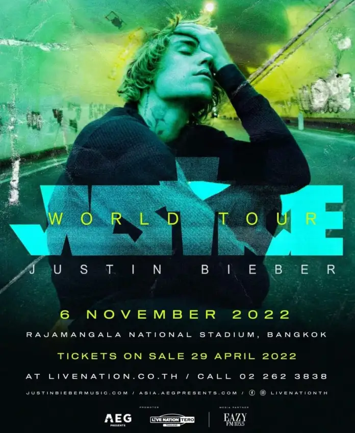 Justin Bieber to host his “Justice World Tour” in Bangkok on this November 6th