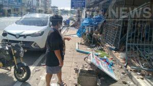 Pickup truck crashes into a streetside shop and house early this morning in Sri Racha, driver allegedly intoxicated