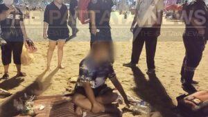 Pattaya police reportedly aid man on Pattaya Beach who allegedly suffered health issues and a panic attack after smoking a joint