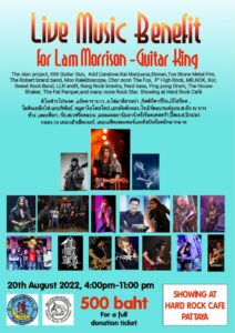 Pattaya to hold Live Music Benefit for Lam Morrison – Guitar King on August 20th