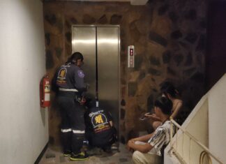 Two young people trapped inside elevator in Pattaya hotel for half an hour