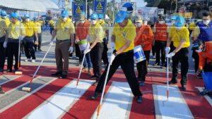 Chonburi governor and team repaints zebra crossings in Pattaya to prevent accidents during upcoming New Year holiday