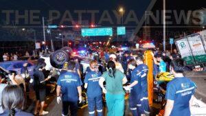 Driver seriously injured after crashing his SUV into multiple other vehicles at Pattaya traffic light