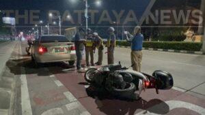 Intoxicated driver arrested after breaking through Pattaya police vehicle checkpoint and crashing into a police motorbike