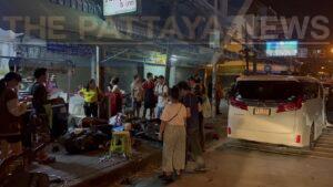 Two parked cars and six motorbikes damaged after minivan driver spins out of control in Pattaya
