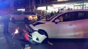 Three Youngsters on Motorbike Injured After Colliding with Sedan in Pattaya