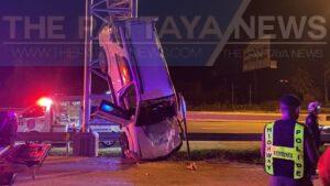Pattaya Driver’s Car Ends Up Perpendicular to Road After Unusual Collision