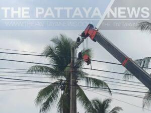 Two Pattaya Workers Fall From Power Pole, Suffer Several Injuries After Electric Shock