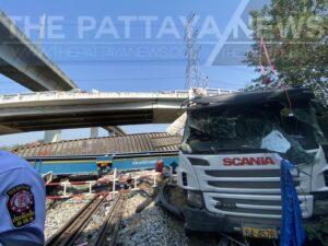 Trailer Truck Plunges from Elevated Road in Bangkok, Driver Killed