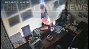 Foreign Man Caught on Camera Appearing to Steal Money from Pattaya Exchange Booth