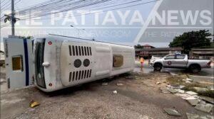 One Person Injured When Tour Bus Crashes Into a Bus Stop While Traveling from Pattaya to Rayong