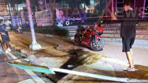 Foreign Big Biker Crashes into Street Sign in Pattaya and Passes Away