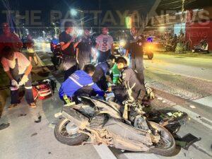 Pattaya Motorcyclist Seriously Wounded After Colliding with Pickup Truck