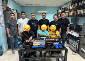 Sting Operation: Banglamung Police Capture 3 Alleged Drug Dealers, 2 Handguns and Almost 8,000 Meth Pills Found