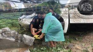 Sleepy Driver Slams Into Sattahip Power Pole, Suffers Minor Injuries