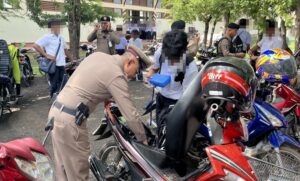 Buriram Police Inspect Motorcycles Modified for Racing at Local Colleges