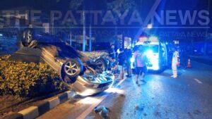 Allegedly Intoxicated Driver Injured After Car Overturns in Pattaya