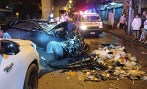 Thai Celebrity Crashes Sedan into Garbage Truck in Nonthaburi, Two People Injured