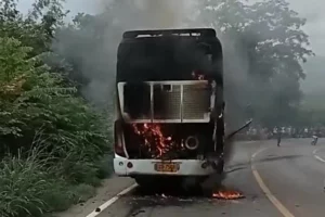 Tour Bus Full of French Tourists Catches Fire in Kanchanaburi, No Injuries