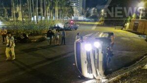 Tourist Van Overturns in Pattaya, Driver Reveals Peculiar Cause