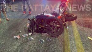 Two People Injured in Big Bike-Taxi Collision on Pattaya Road