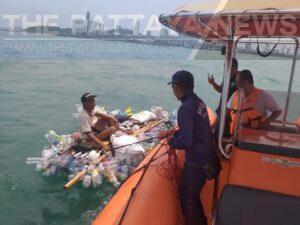 Homeless Man Found Drifting on Homemade Plastic Bottle Raft Off Pattaya Coast