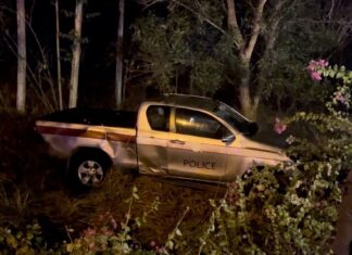 Pattaya Police Truck Collided Into By Drunk Driver on Rural Road in Chonburi, Two Officers Injured