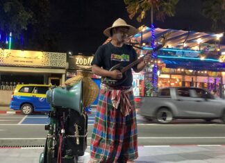 Independent Artist Lek Pin Rock Charms Tourists with Lute Performance in Pattaya