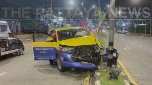 Heavily Intoxicated Foreigner Steals Taxi Across From Drunk Driving Checkpoint and Crashes into Utility Pole in Pattaya