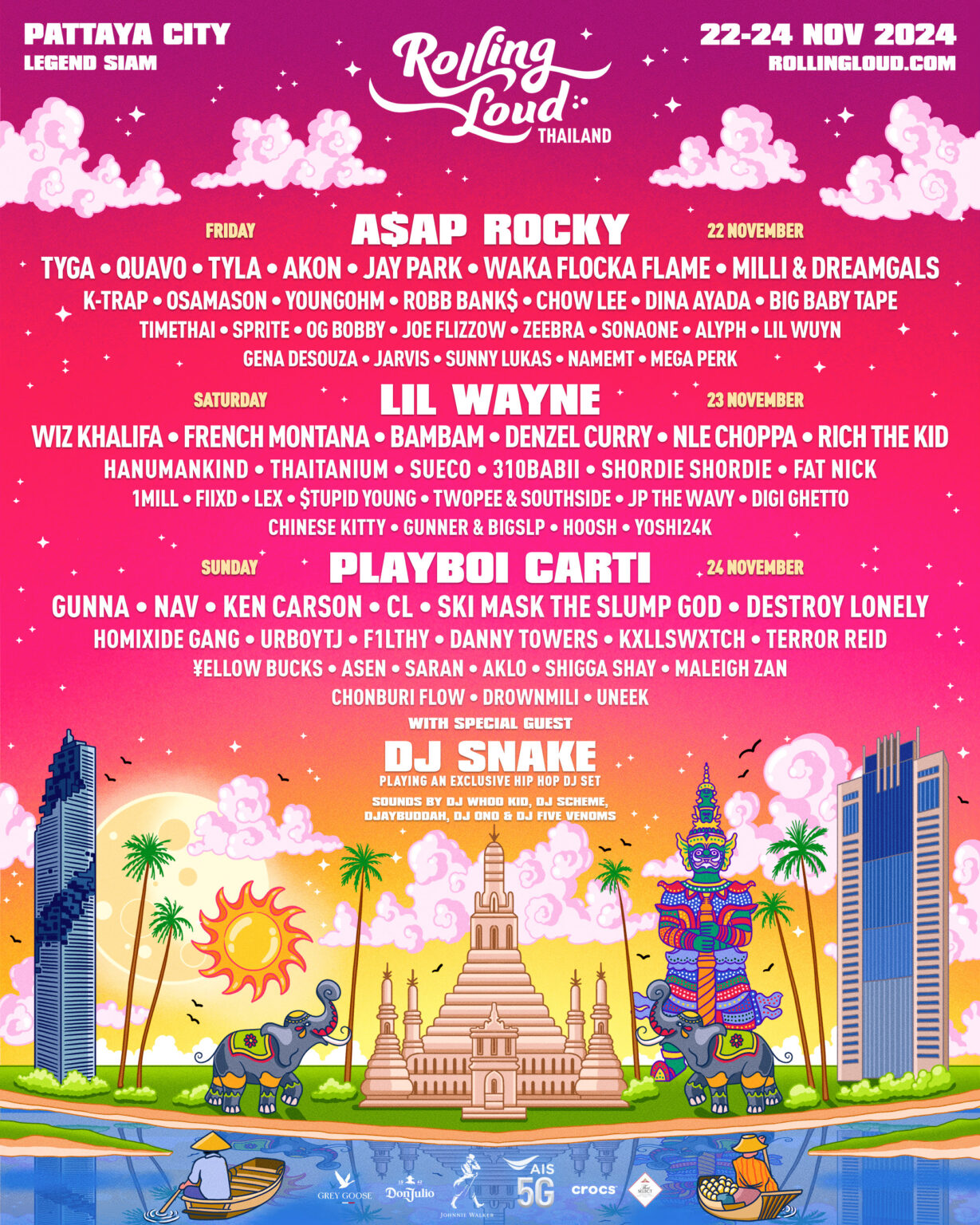Rolling Loud Thailand 2024 Announces Full Lineup, Headlined by Playboi Carti, AAP Rocky, and