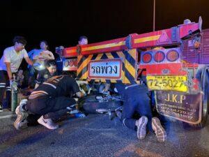 Young Cambodian Motorcyclist Seriously Injured After Crashing Into Parked 18-Wheeler in Banglamung