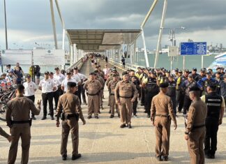 Tourist Police Launch Safety Campaign at Bali Hai Pier Ahead of Songkran Wan Lai Day in Pattaya